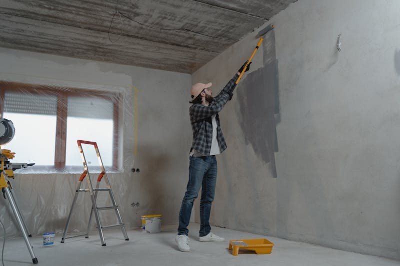 Room mid-project during painting