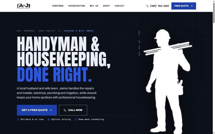 A&J Designs website homepage