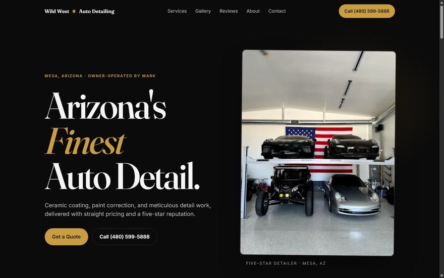 Wild West Auto Detailing website homepage