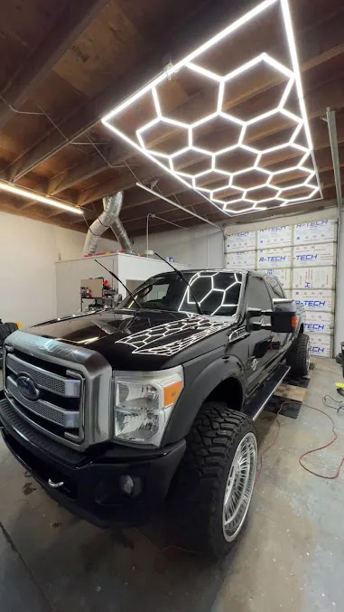Lifted Toyota Tacoma in the detailing bay